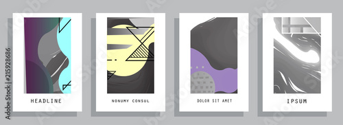 Covers templates set with graphic geometric elements. Applicable for brochures, posters, covers and banners. Vector illustrations.