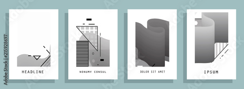 Covers templates set with graphic geometric elements. Applicable for brochures, posters, covers and banners. Vector illustrations.