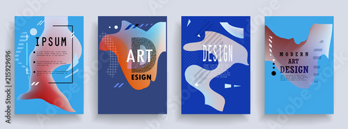 Covers templates set with graphic geometric elements. Applicable for brochures, posters, covers and banners. Vector illustrations.