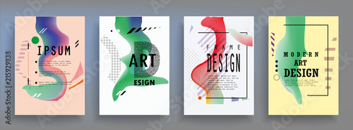 Covers templates set with graphic geometric elements. Applicable for brochures, posters, covers and banners. Vector illustrations.