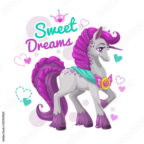 Cute girlish print with beautiful unicorn.
