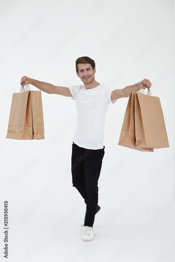 Young Man Enjoying Shopping Trip Young Man Enjoying Shopping Trip