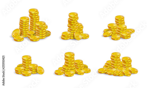 Golden coins stack set.