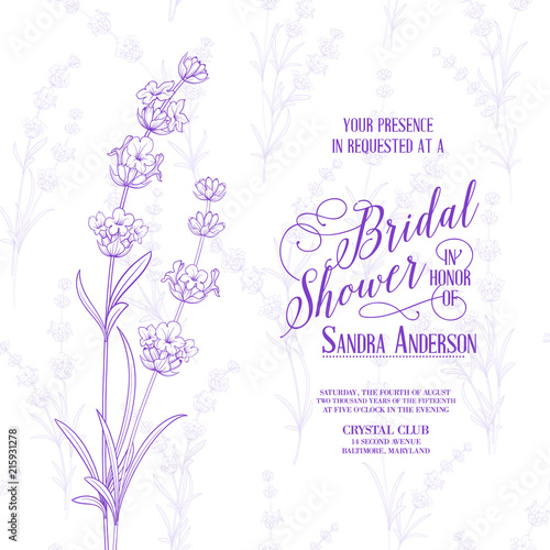 Bridal Shower invitation with flowers over white paper. Vector illustration.