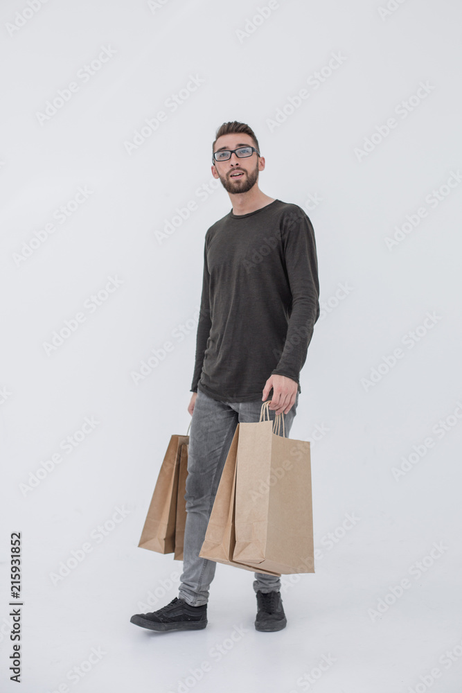 Handsome man with bag. Isolated over white background. Handsome man with bag. Isolated over white background.