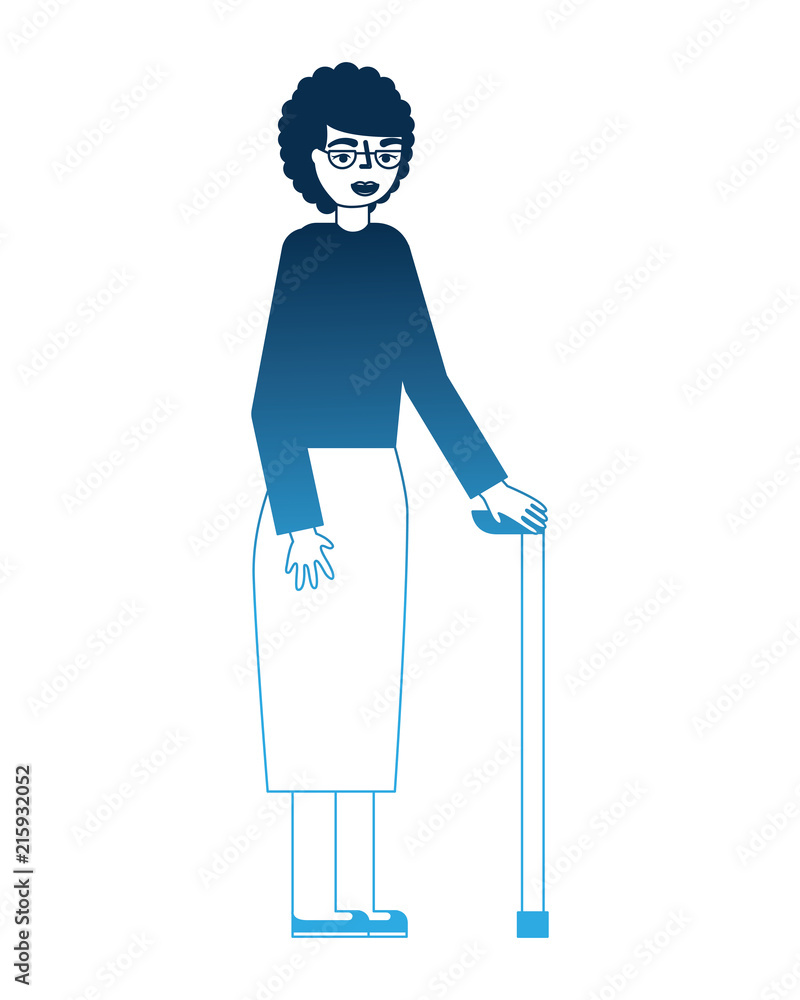 Fototapeta premium grandma old woman character with stick cane