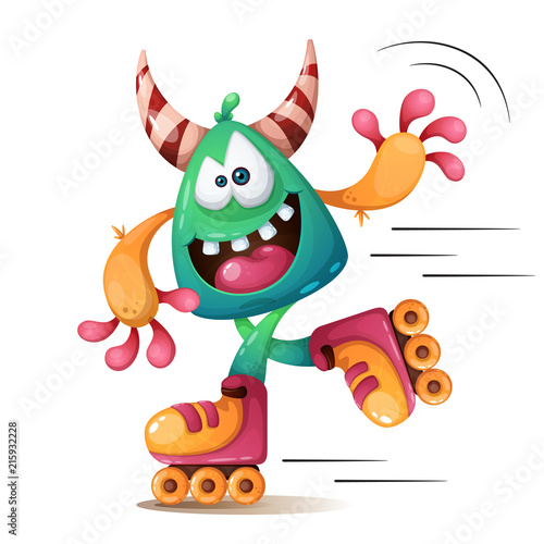 Faunny, cute, crazy monscter characters. Roller skater illustraton Vector eps 10