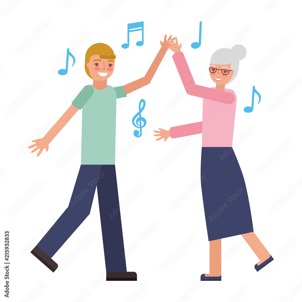 grandmother and grandson dancing music