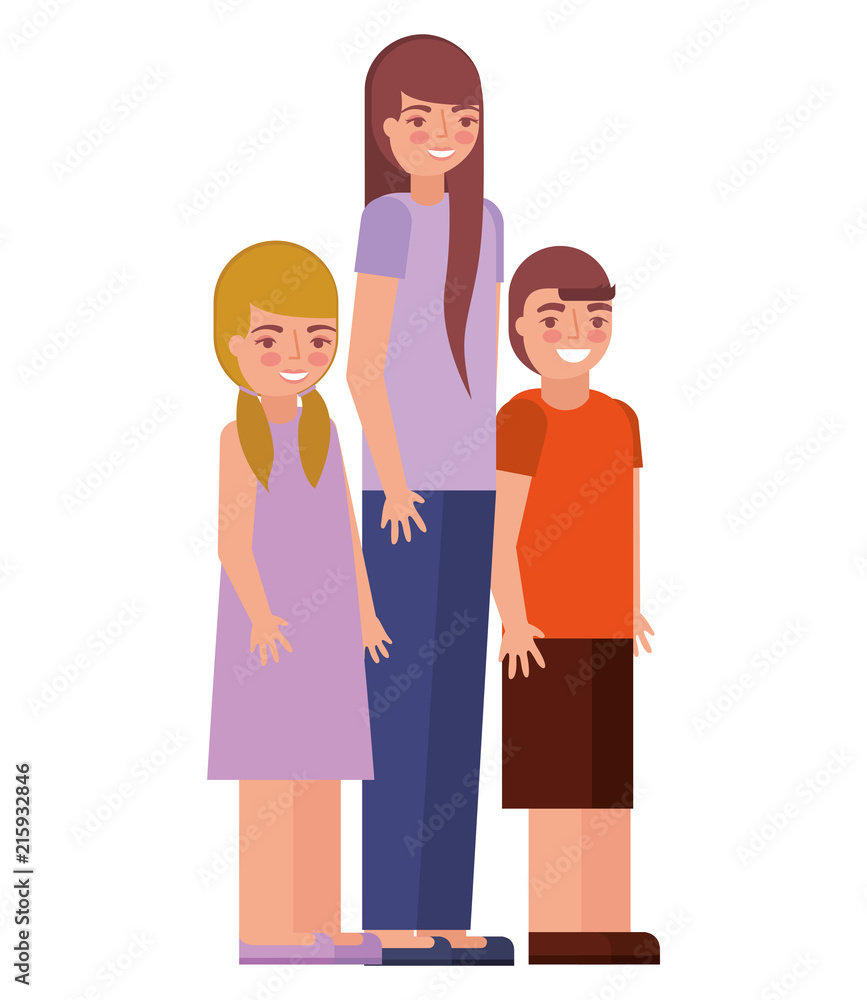 Obraz premium woman with young girl and boy characters