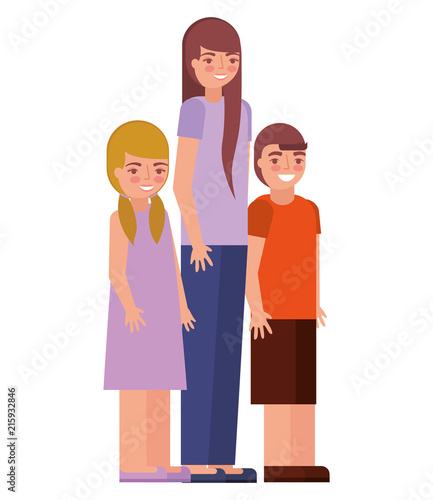 woman with young girl and boy characters