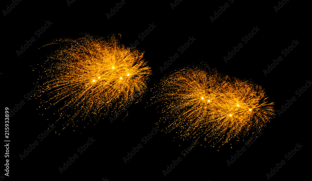 Fototapeta premium Golden Fireworks explosion on black sky