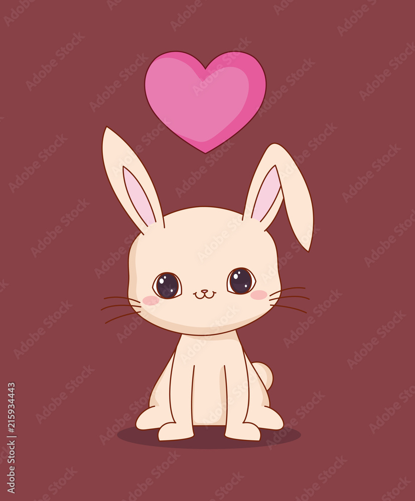 Fototapeta premium kawaii rabbit and heart over red background, colorful design. vector illustration