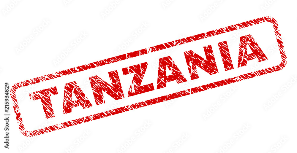 TANZANIA stamp seal imprint with grunge style. Red vector rubber print of TANZANIA caption with grunge texture. Text caption is placed inside rounded rectangle frame. TANZANIA stamp seal imprint with grunge style. Red vector rubber print of TANZANIA caption with grunge texture. Text caption is placed inside rounded rectangle frame.