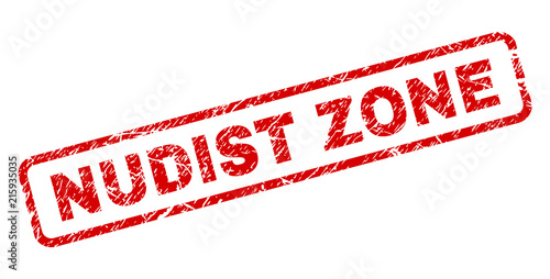 NUDIST ZONE stamp seal print with scratced style. Red vector rubber print of NUDIST ZONE text ...