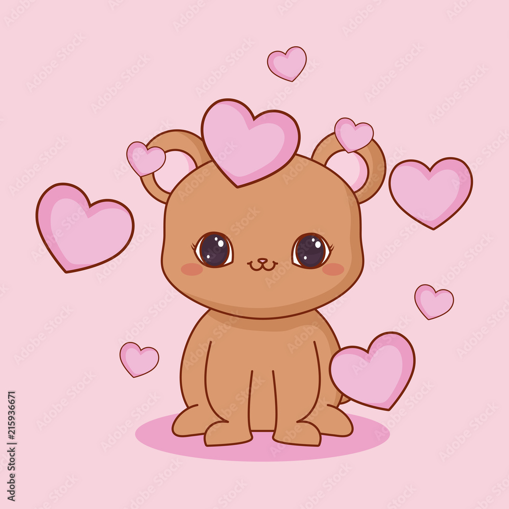 kawaii bear and hearts over pink background, colorful design. vector illustration kawaii bear and hearts over pink background, colorful design. vector illustration