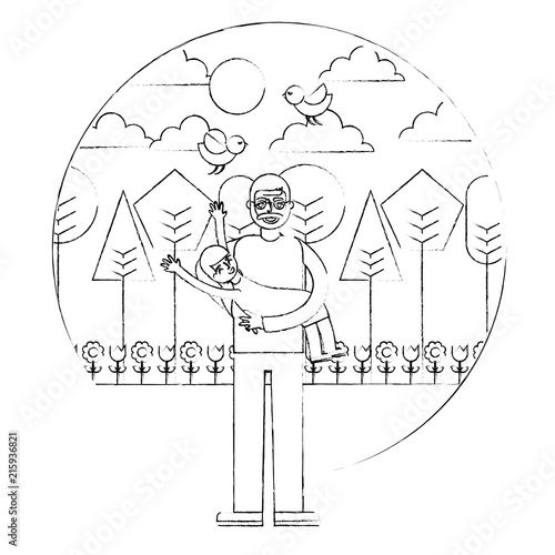 grandpa carrying her granddaughter in the park