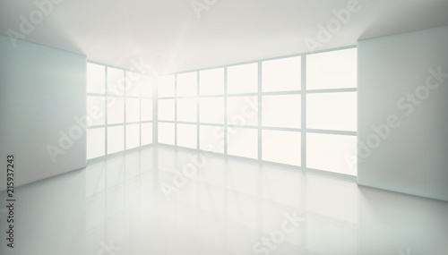 Empty room with large window. Vector illustration.