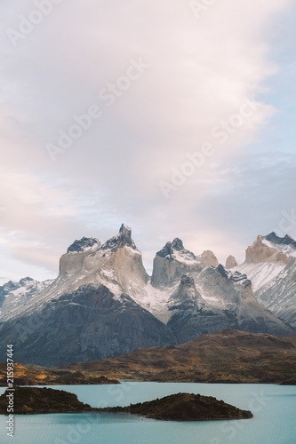 Panoramic of The Torres del Paine National Park Torres del Paine is a national park encompassing mountains, glaciers, lakes, and rivers in southern Patagonia, Chile.