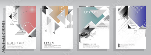 Covers templates set with graphic geometric elements. Applicable for brochures, posters, covers and banners. Vector illustrations.