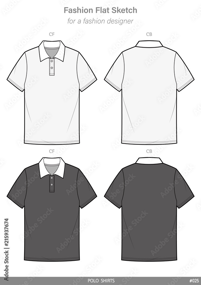 POLO SHIRTS fashion flat technical drawing template Stock Vector ...