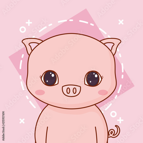 Kawaii pig icon over pink background, colorful design. vector illustration