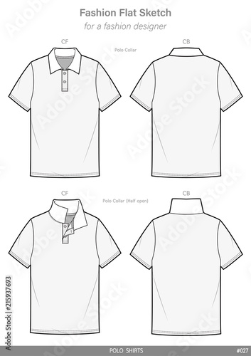 POLO SHIRTS fashion flat technical drawing template