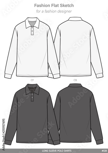 LONG SLEEVE POLO SHIRTS fashion flat technical drawing template