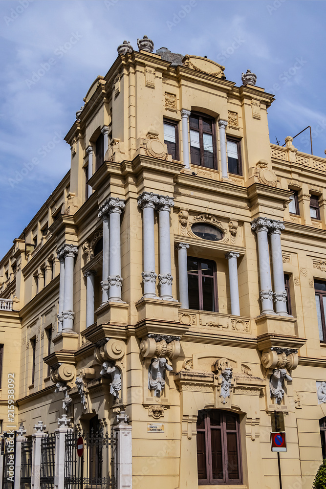 Beautiful richly-decorated Neo-baroque style Malaga City Council building. Malaga, Costa del Sol, Andalusia Spain.