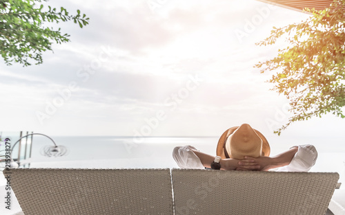 Εκτύπωση καμβά Relaxation holiday vacation of businessman take it easy happily resting on beach