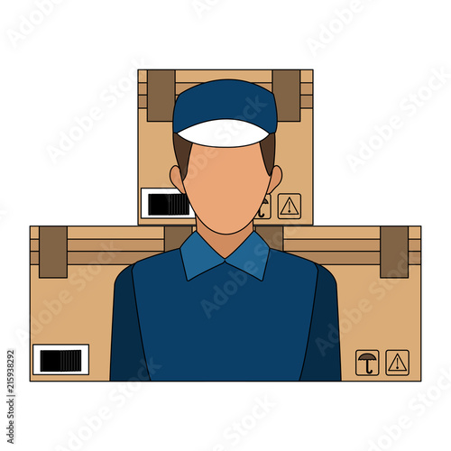 Courier over cardboard boxes vector illustration graphic design