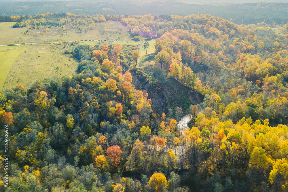 Drone aerial view of Neris Regional Park, Lithuania