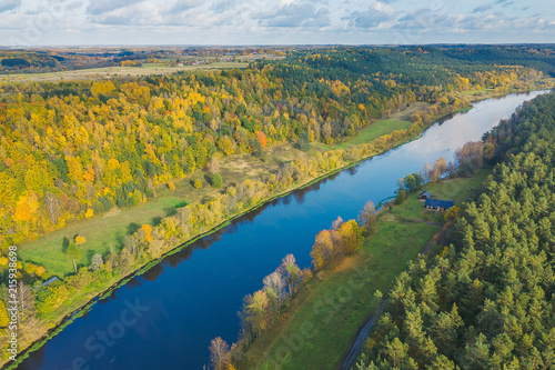 Drone aerial view of Neris Regional Park  Lithuania