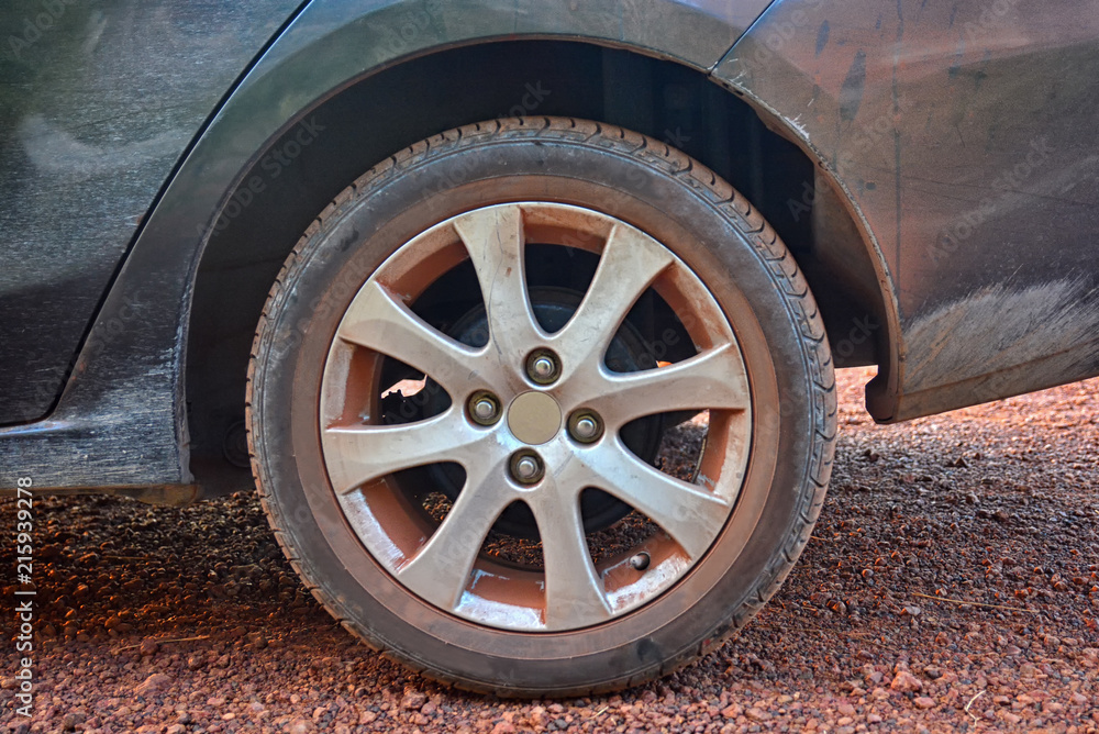 Wheel dirty car. Element of design.