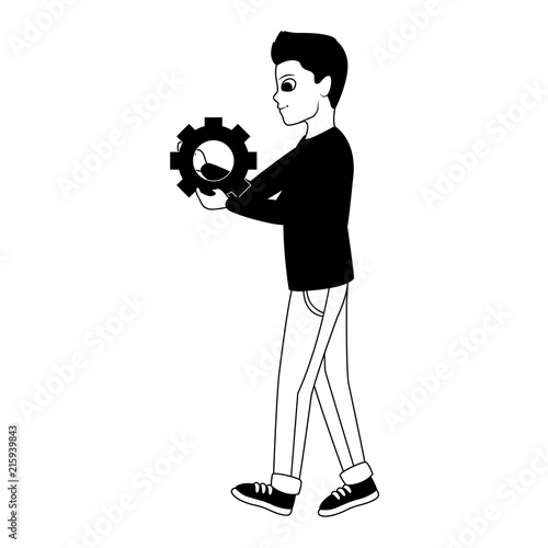 Man hoding gear cartoon vector illustration graphic design