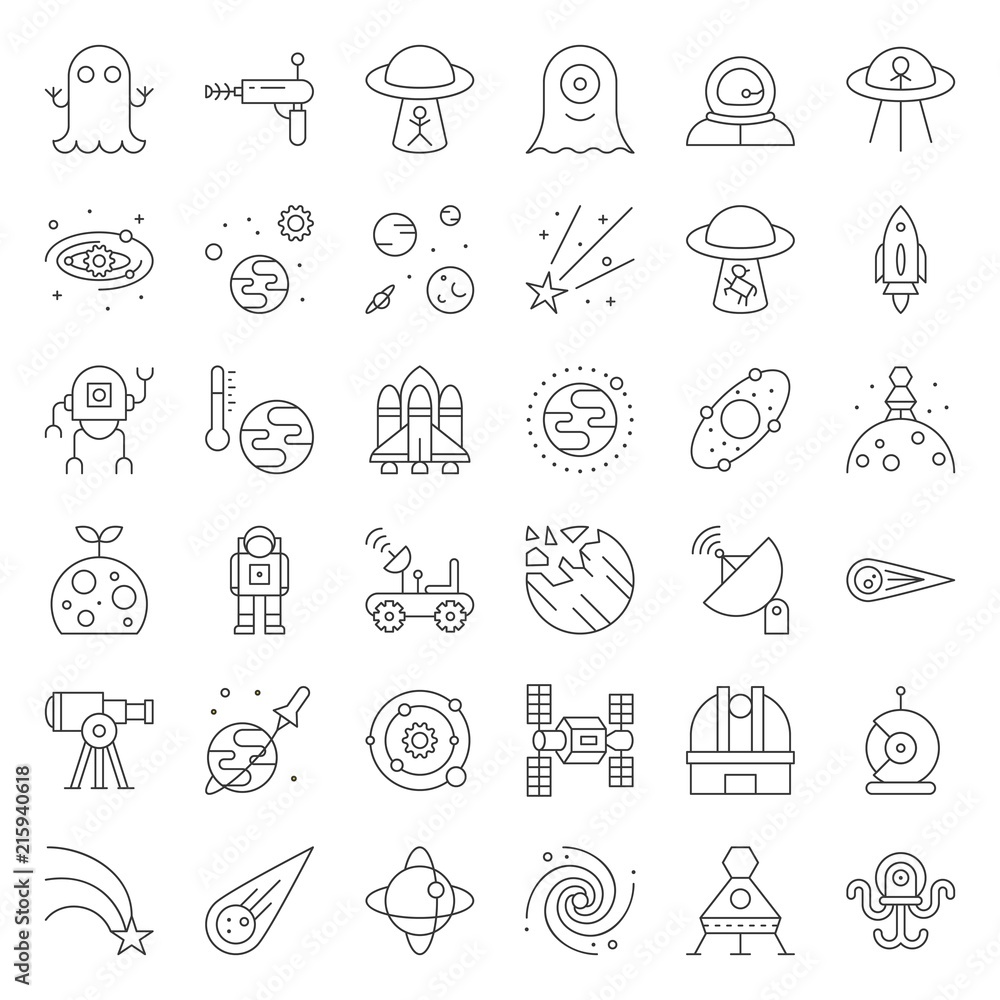 Fototapeta premium space exploration icon set, outline design