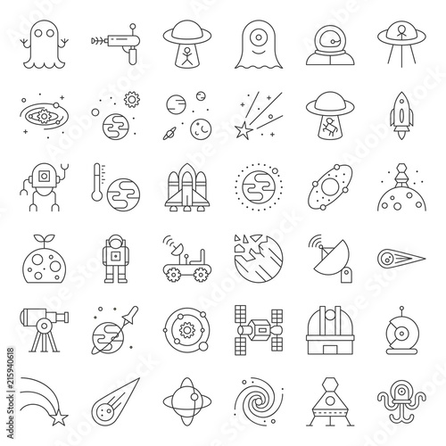 space exploration icon set  outline design