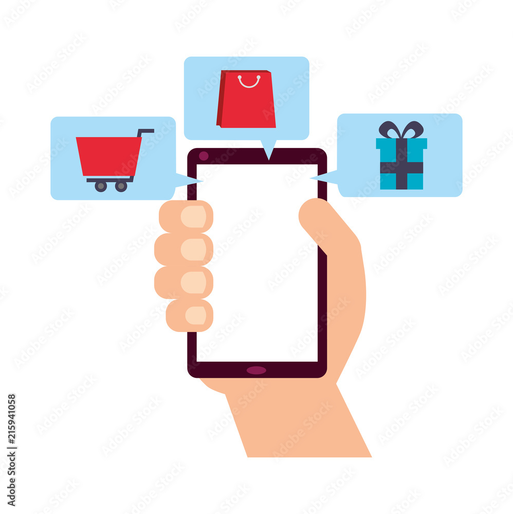 hand holds smartphone buy online ecommerce hand holds smartphone buy online ecommerce
