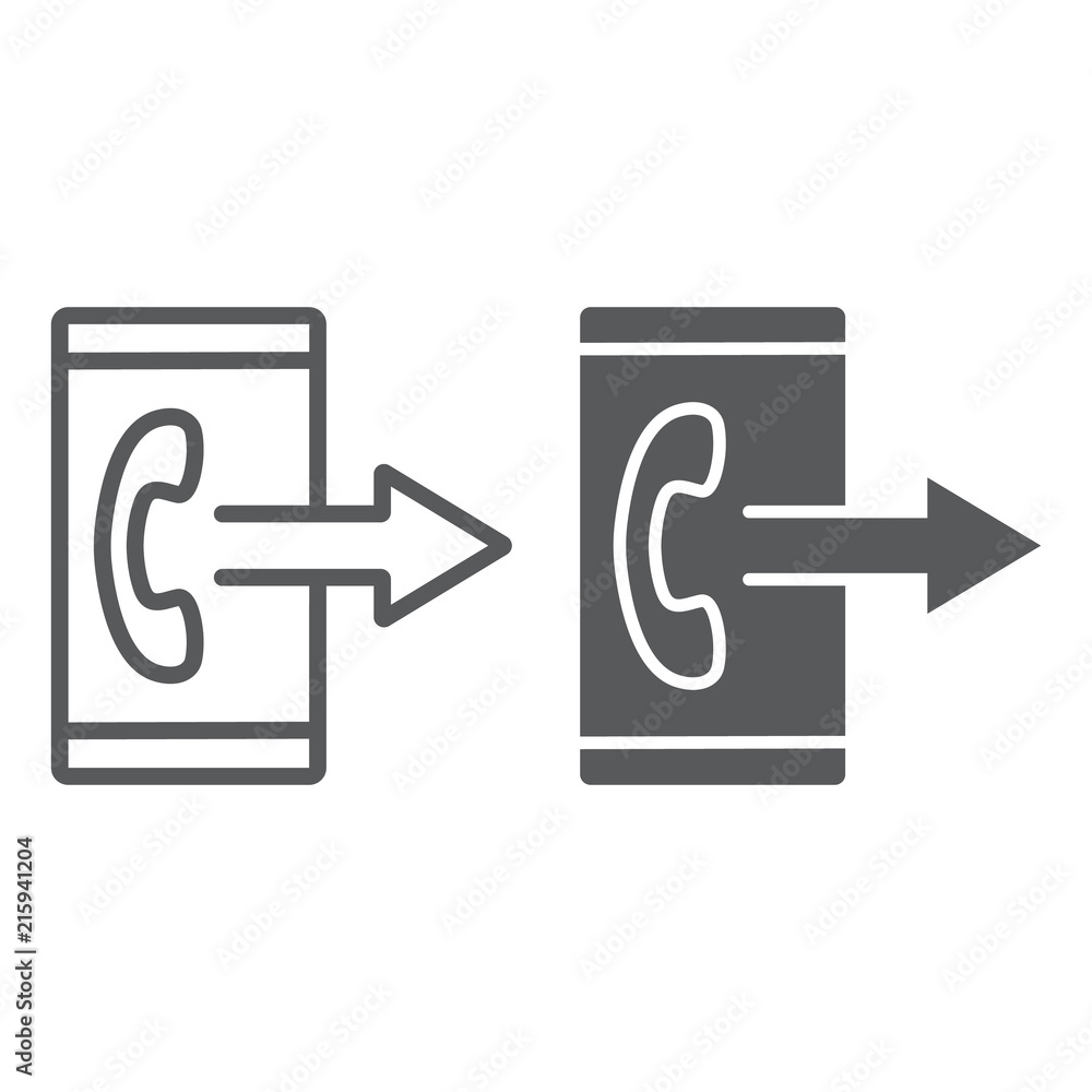 Outgoing call line and glyph icon, smartphone and ring, button sign, vector graphics, a linear pattern on a white background, eps 10. Outgoing call line and glyph icon, smartphone and ring, button sign, vector graphics, a linear pattern on a white background, eps 10.