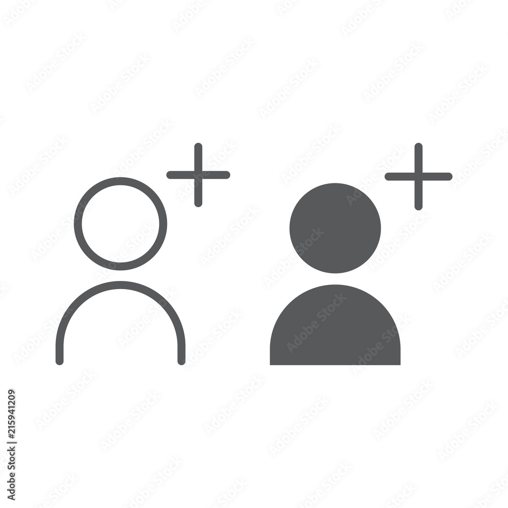 Obraz premium Add contact line and glyph icon, friend and person, button sign, vector graphics, a linear pattern on a white background, eps 10.