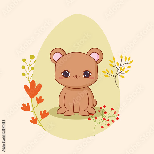 cute icon with decorative leves and floers over brown background, colorful design. vector illustration