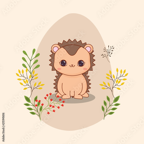 cute icon with decorative leves and floers over brown background, colorful design. vector illustration