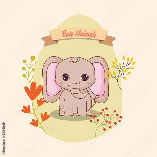 cute icon with decorative leves and floers over brown background, colorful design. vector illustration