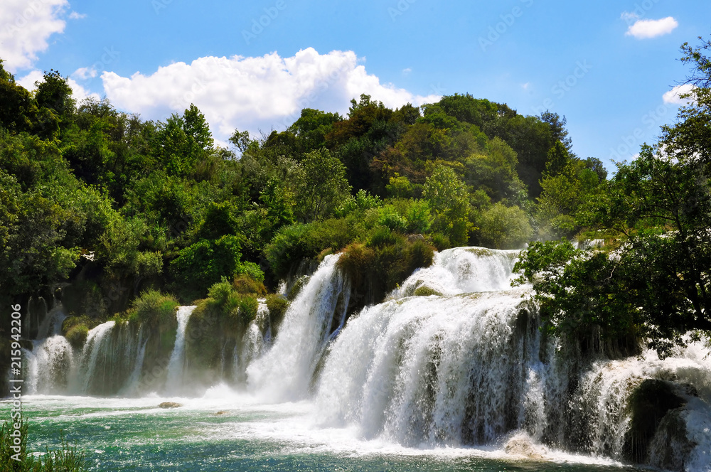 Fototapeta premium Beautiful landscape with waterfall in Krka National Park in Croatia