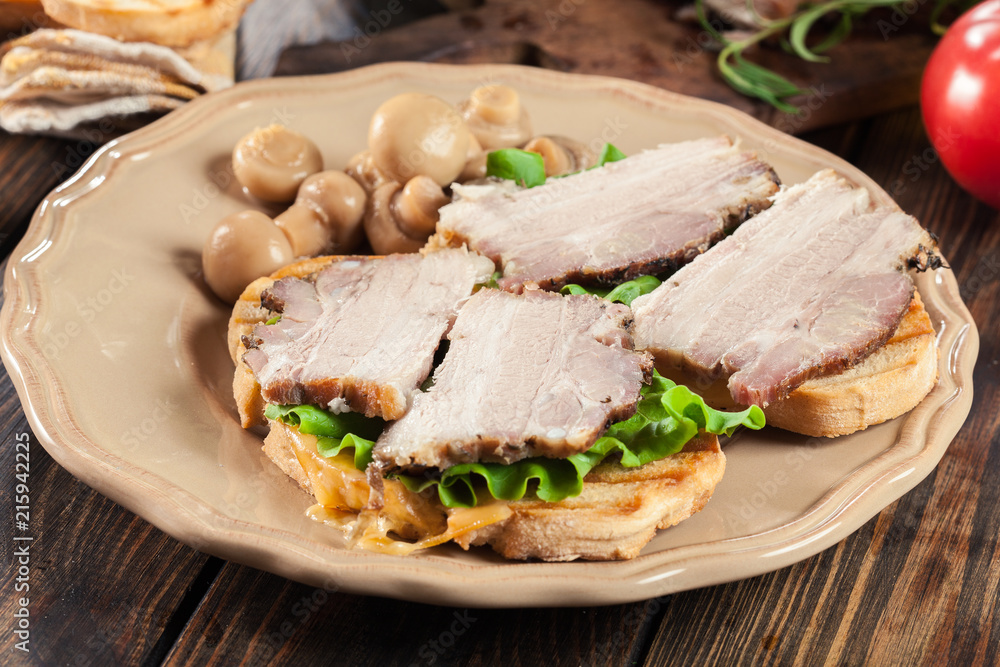 Sandwich with baked pork belly Sandwich with baked pork belly