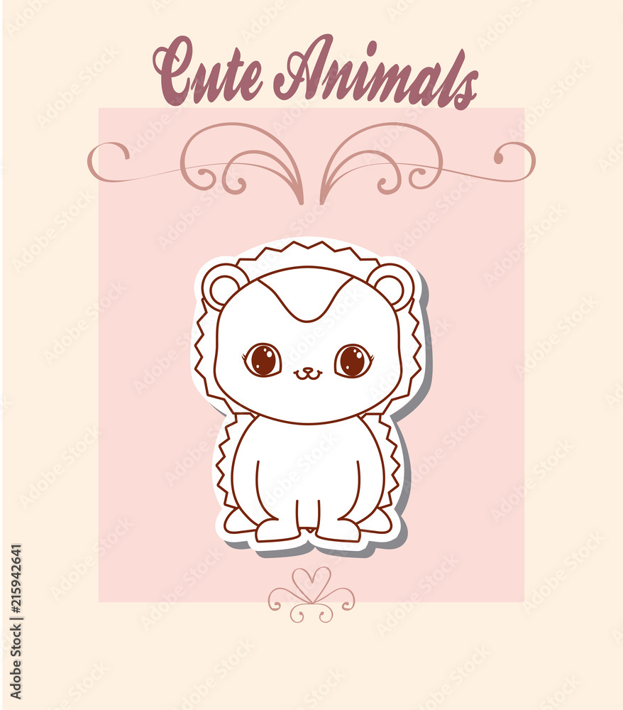 cute animals design with lion icon over pink background, colorful design. vector illustration