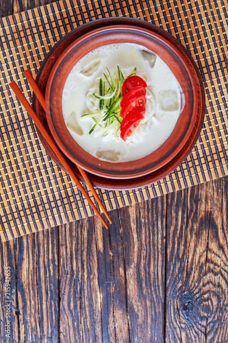 kongguksu - cold korean soup, top view photo