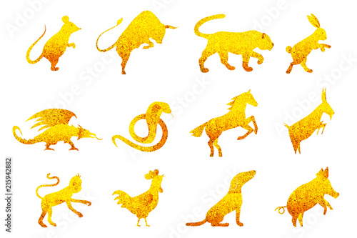 twelve golden chinese year lunar zodiac horoscope symbols