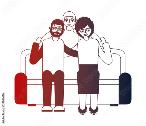 grandparents with grandson sitting on sofa