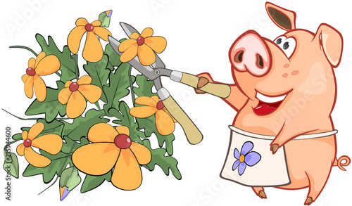  Illustration of a Cute Pig. Cartoon Character 
