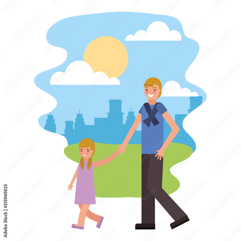 father with little girl in landscape father with little girl in landscape